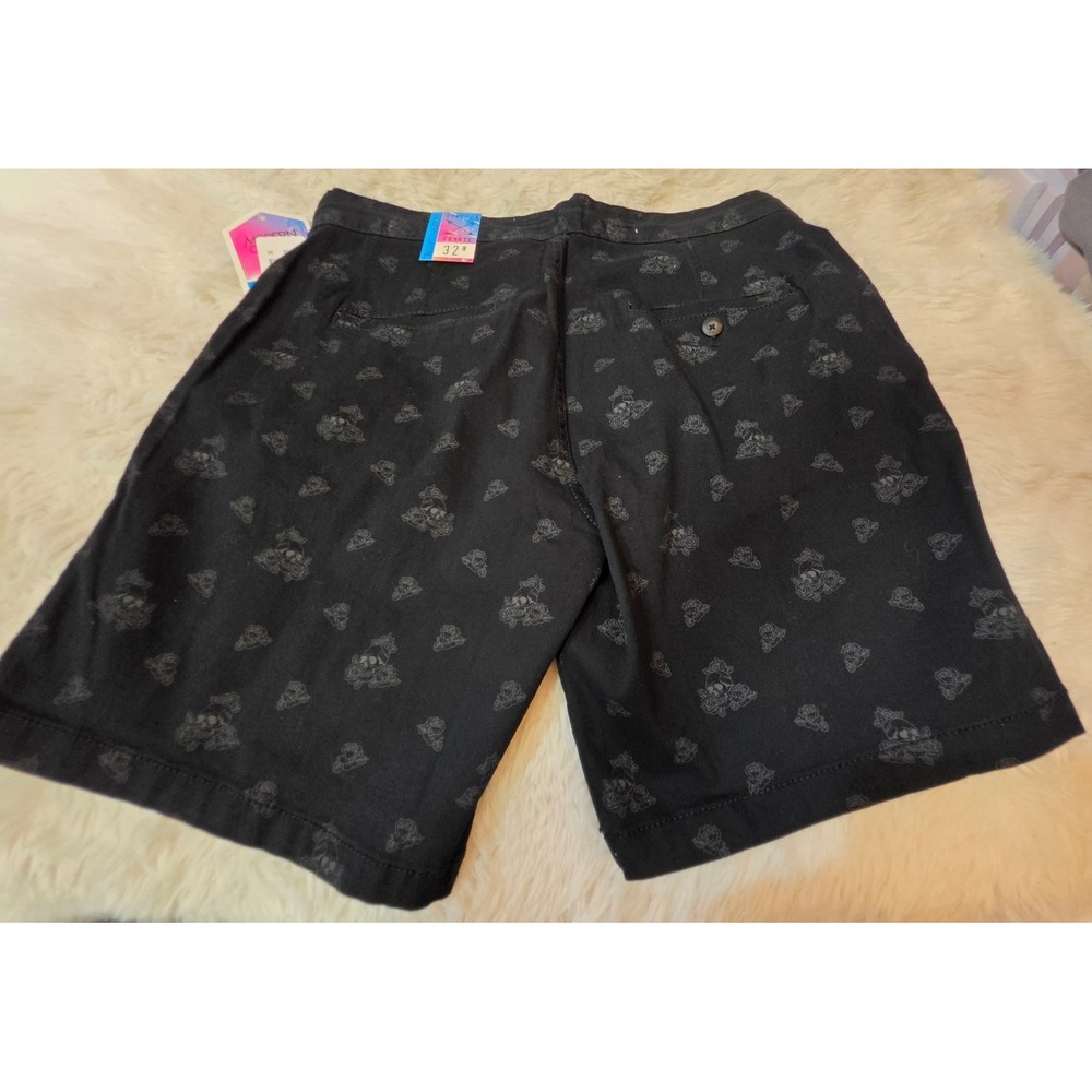 Modern Culture Men's Flat Front Chino Shorts Size 32 - Black Skulls & Roses NWT - Picture 5 of 5